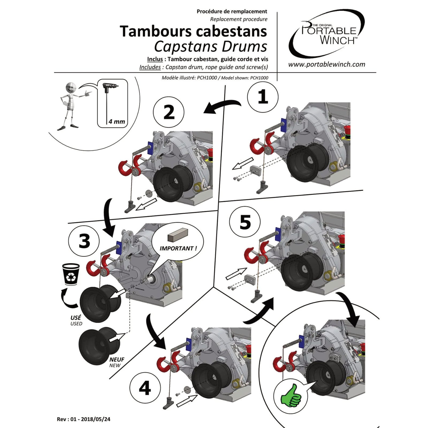 Capstan Drums with Rope Guides