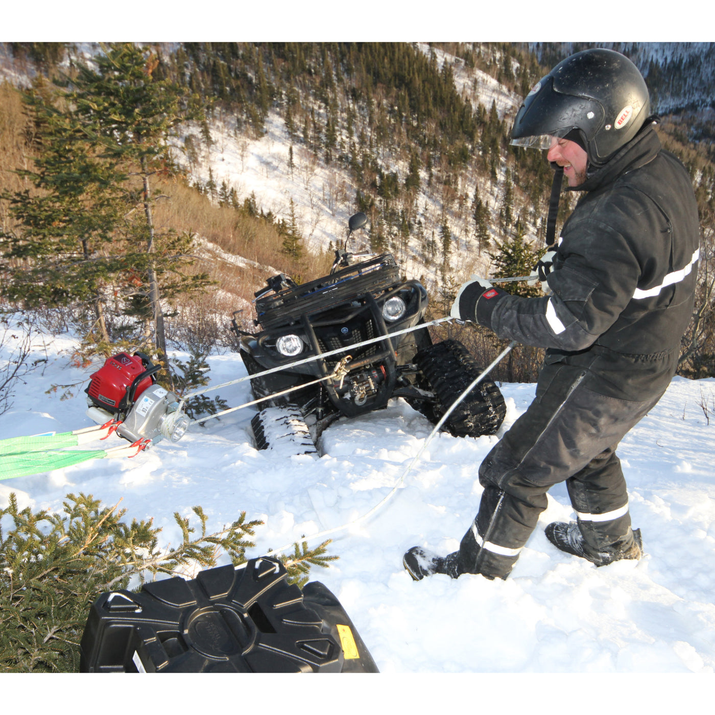 Snow, atv, stuck, portable winch