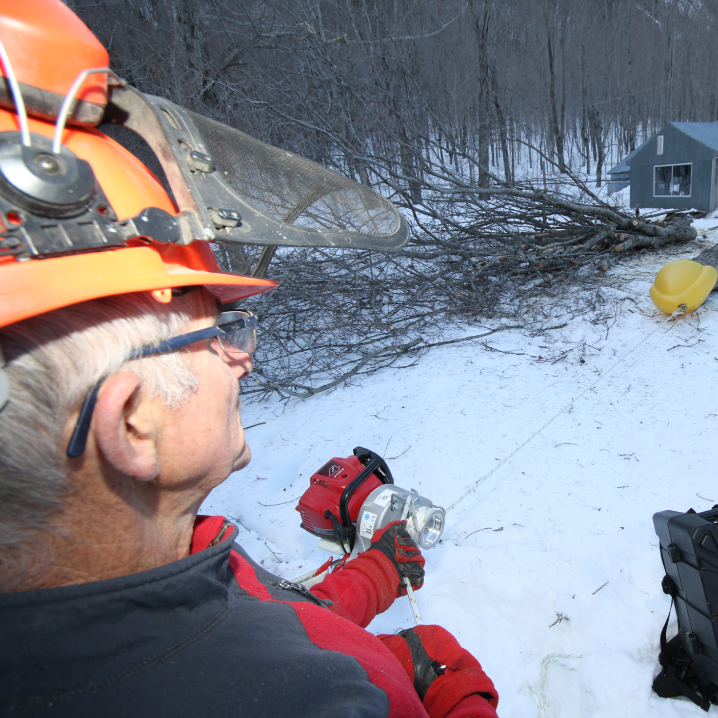 logging, winter, winch